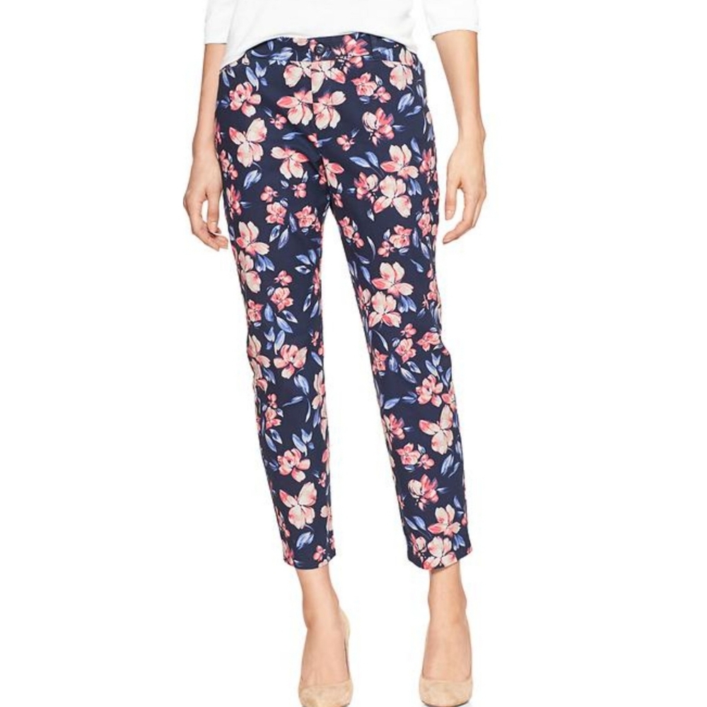 Gap Slim City Khakis Pink Floral On Navy Size 12
